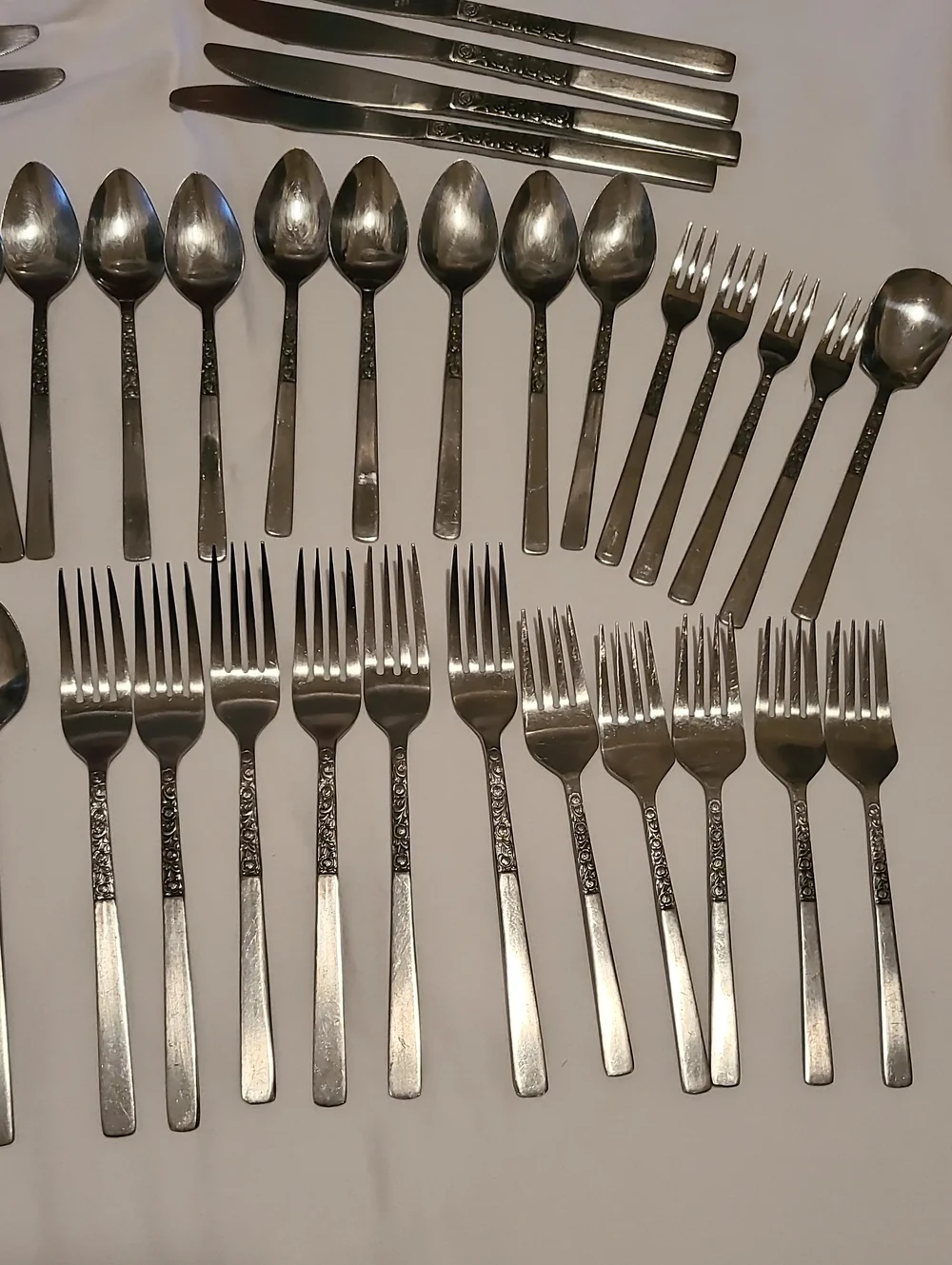 Vintage National Stainless Korea Rose Serenade, 45 pc Flatware Floral Scroll
